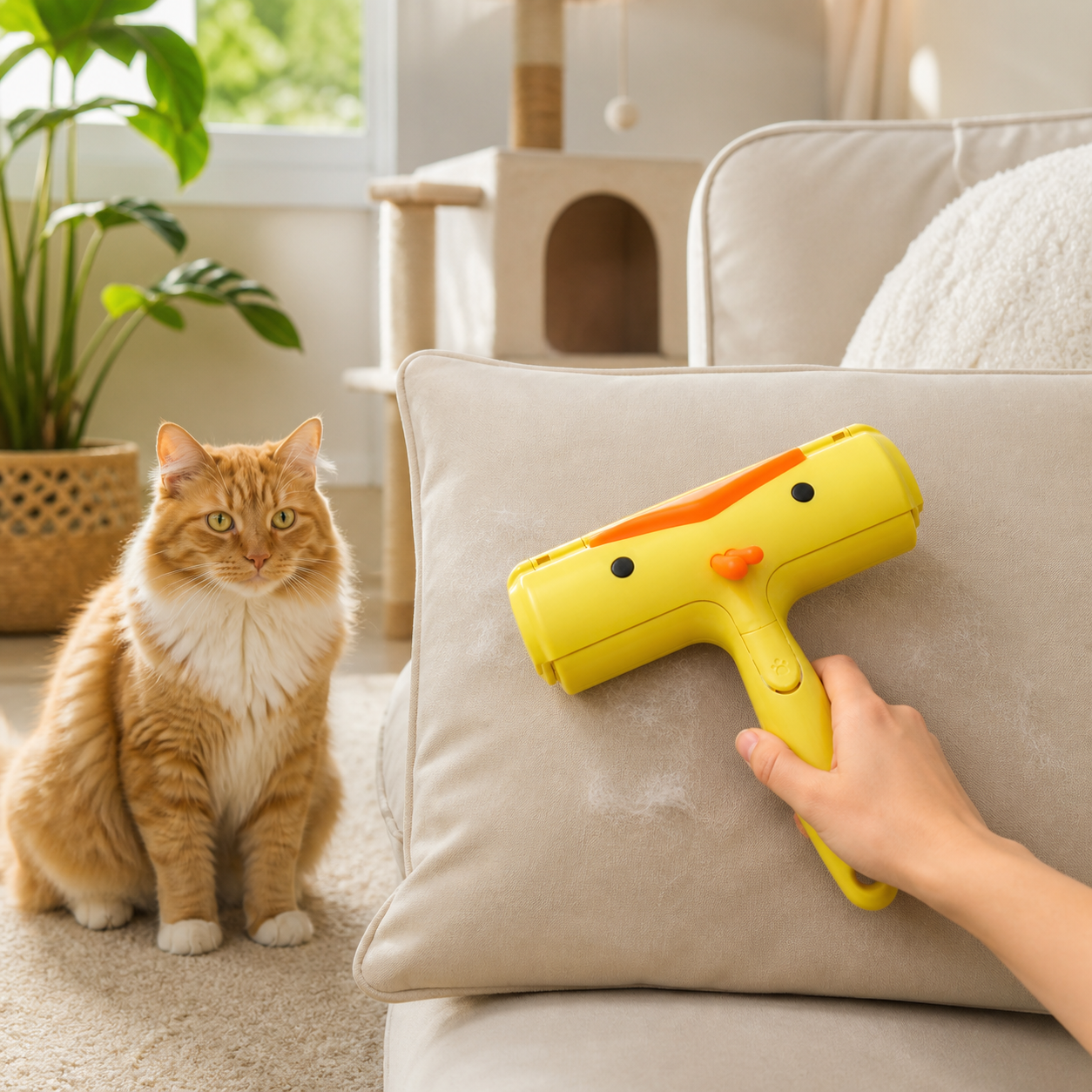 Reusable Two-Way Pet Hair Remover in a cat-friendly home interior
