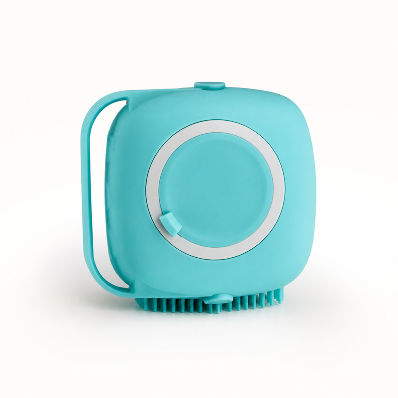 Silicone Shampoo-Dispensing Cat Bath Brush on a clean background