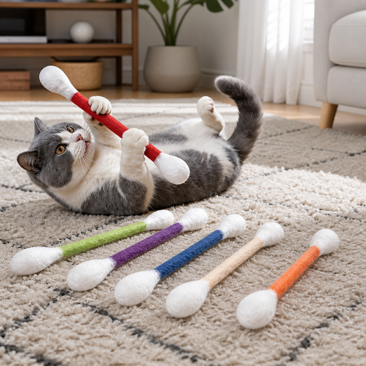 Six-Piece Catnip Cotton-Swab Kicker Toy Set — cat-friendly home interior