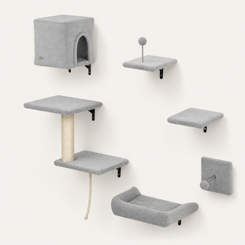 Six-Piece Wall-Mounted Cat Climbing Set on a clean background