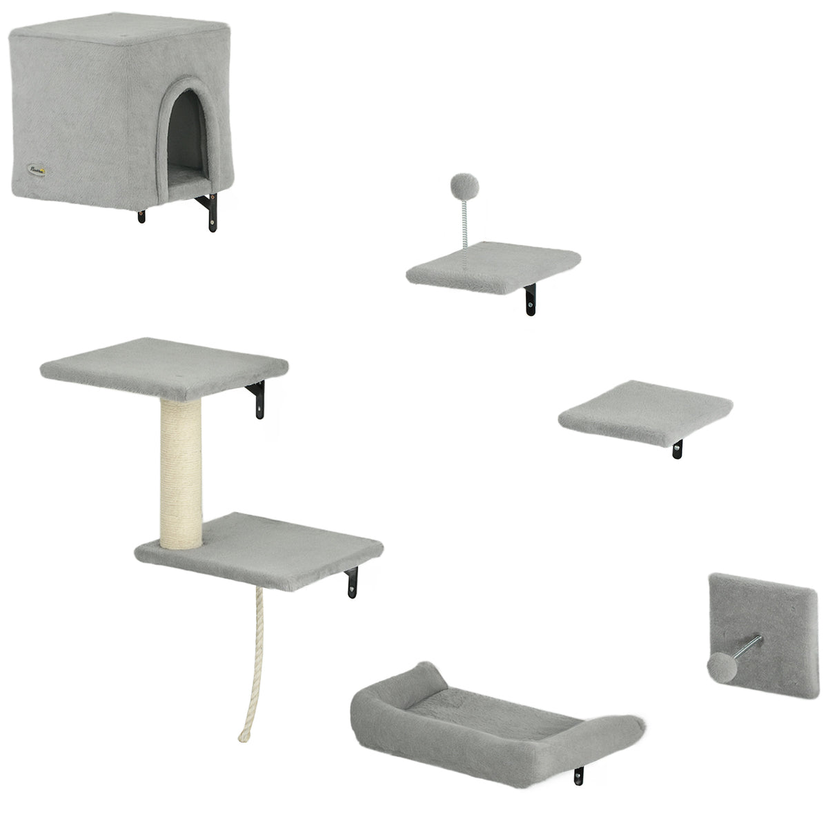 Six-Piece Wall-Mounted Cat Climbing Set — clean background product view