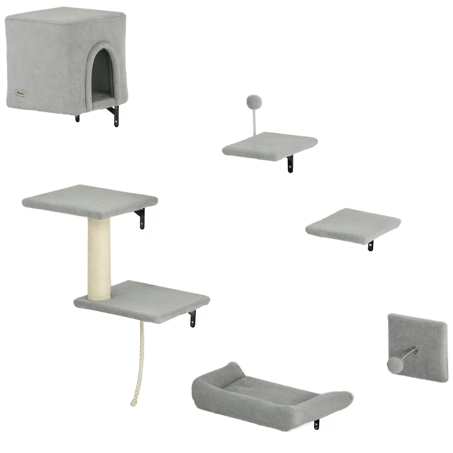Six-Piece Wall-Mounted Cat Climbing Set — clean background product view