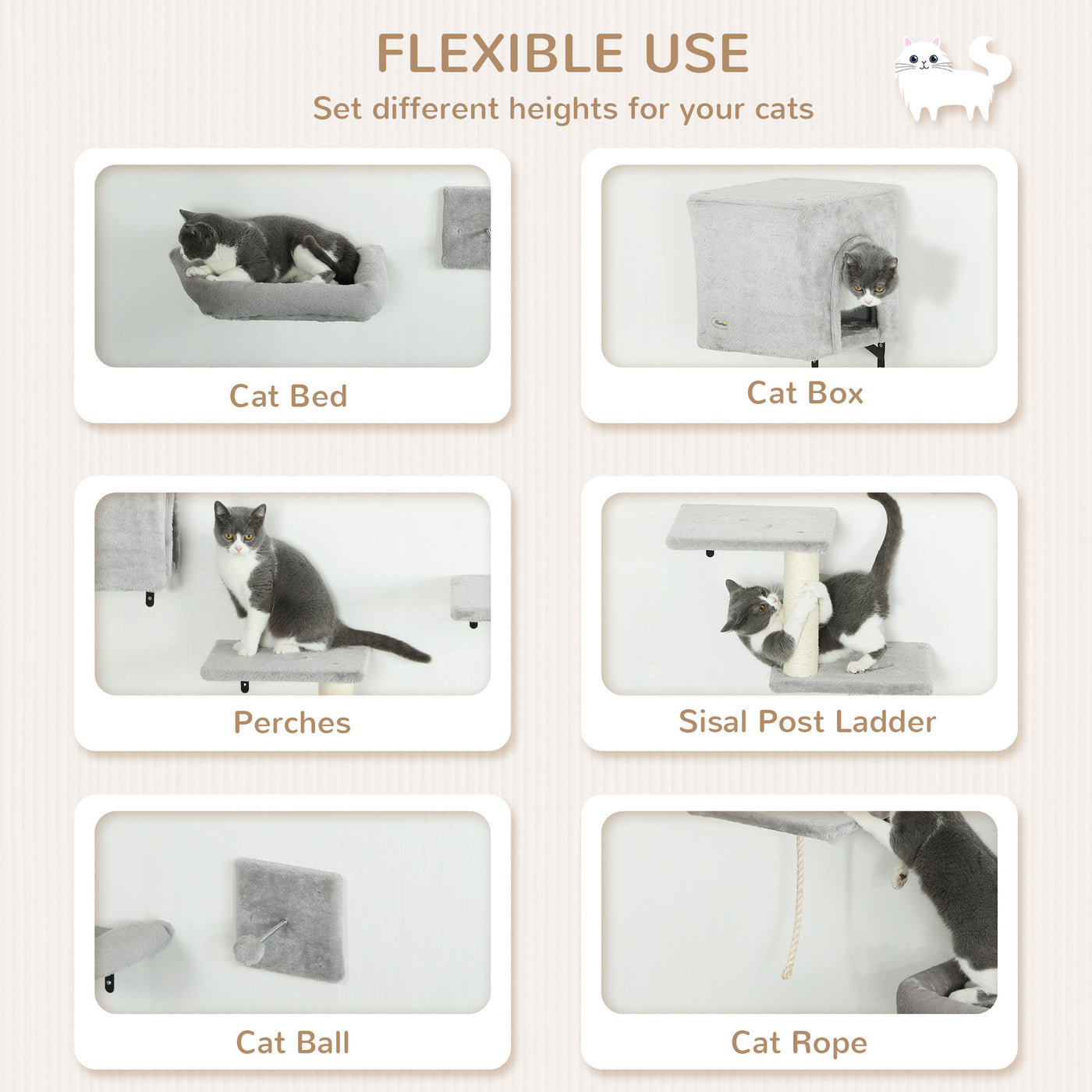 Six-Piece Wall-Mounted Cat Climbing Set — product detail 2
