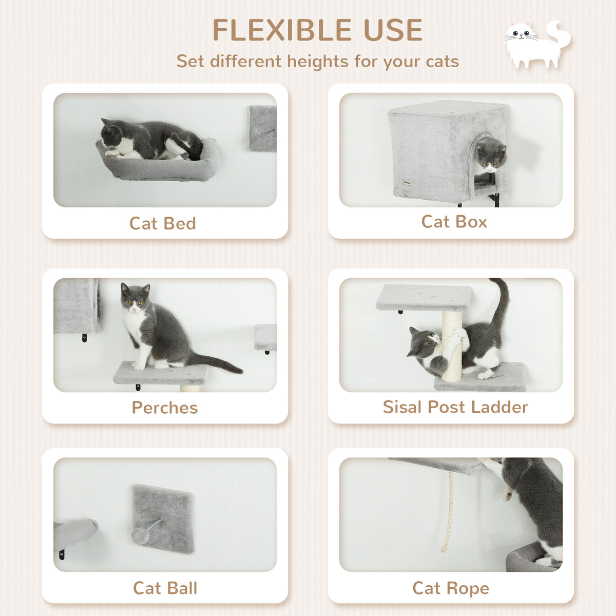 Six-Piece Wall-Mounted Cat Climbing Set — product detail 2