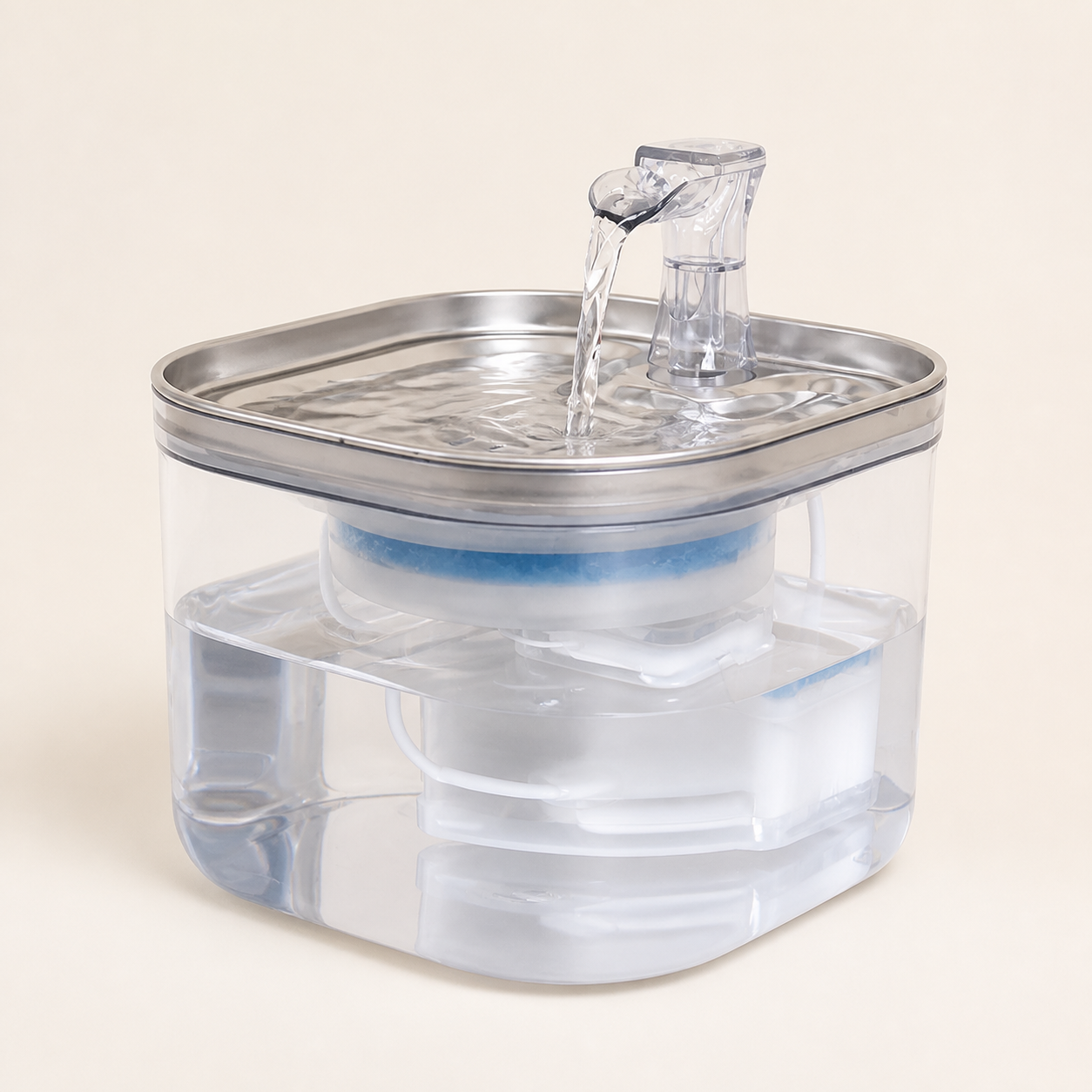 Stainless-Steel Cat Water Fountain with Continuous Flow — clean background product view
