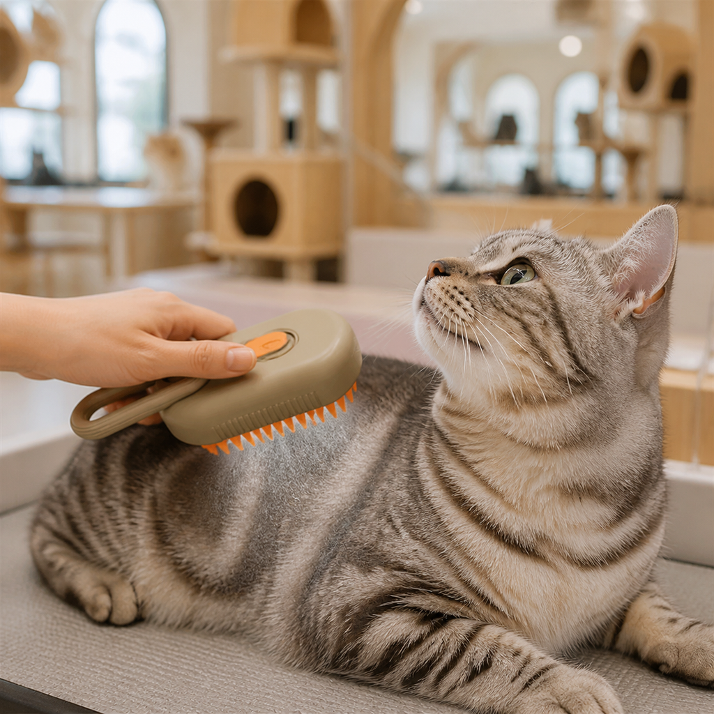 Three-in-One Fine-Mist Cat Grooming Brush — cat-friendly home interior