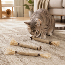 Three-Pack Natural Silvervine Cat Sticks in a cat-friendly home interior