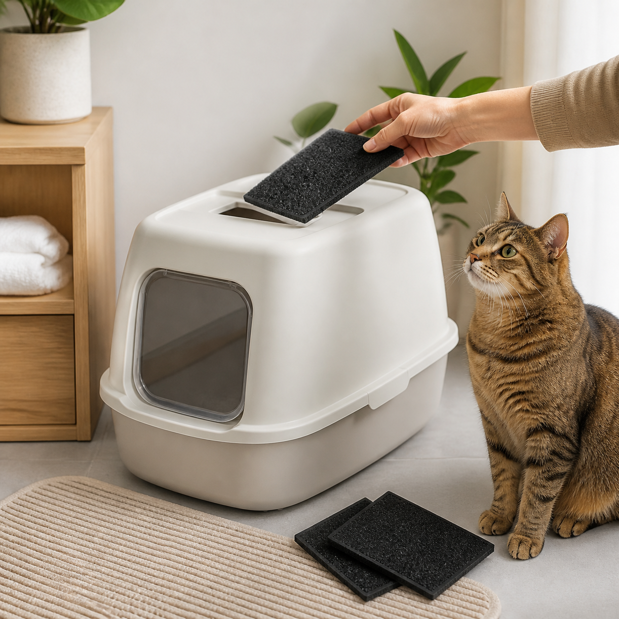 Three-Piece Activated-Carbon Litter Box Filter Set — cat-friendly home interior