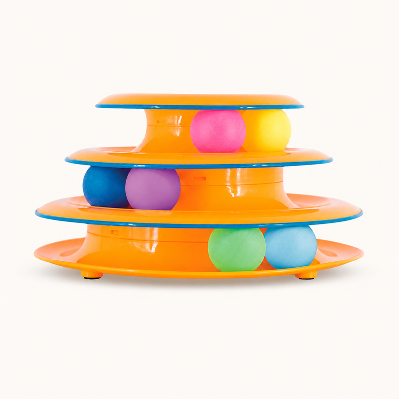 Three-Tier Cat Ball-Track Tower Toy on a clean background