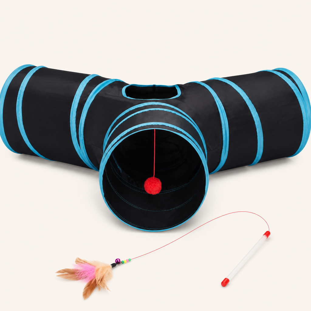 Three-Way Collapsible Cat Tunnel with Peek Windows — clean background product view