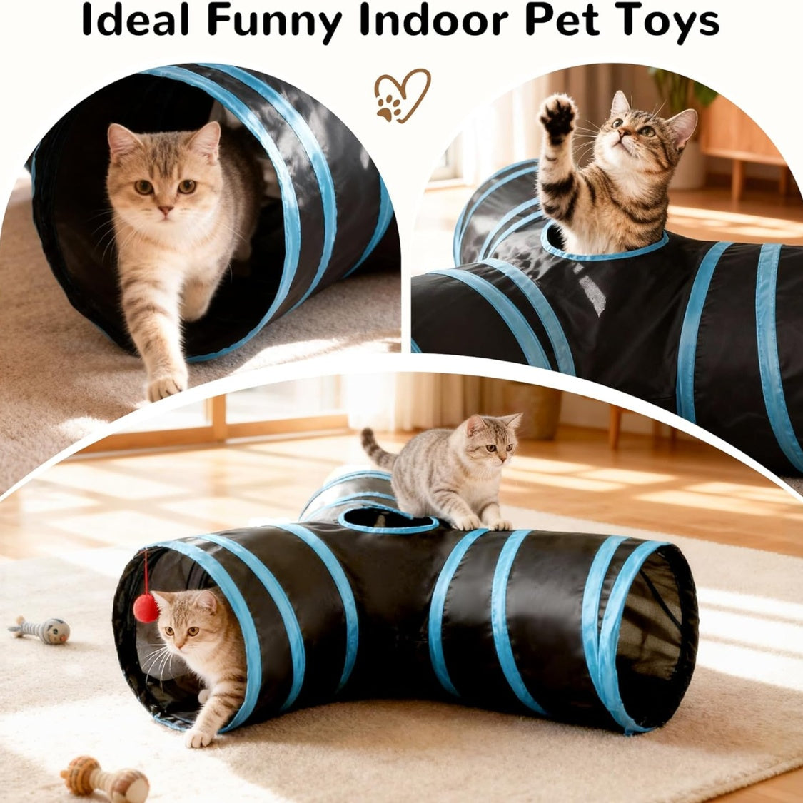 Three-Way Collapsible Cat Tunnel with Peek Windows — product detail 2