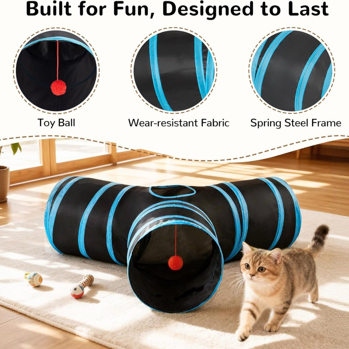 Three-Way Collapsible Cat Tunnel with Peek Windows — product detail 6