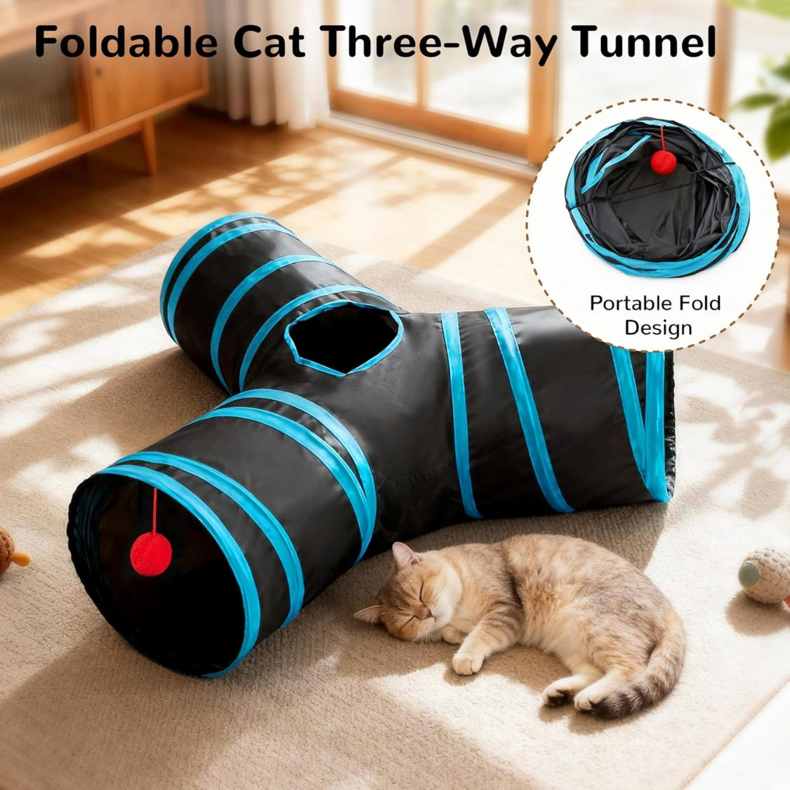 Three-Way Collapsible Cat Tunnel with Peek Windows — product detail 7