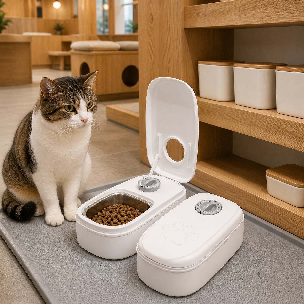 Timed Automatic Cat Feeder with Stainless-Steel Bowl — cat-friendly home interior