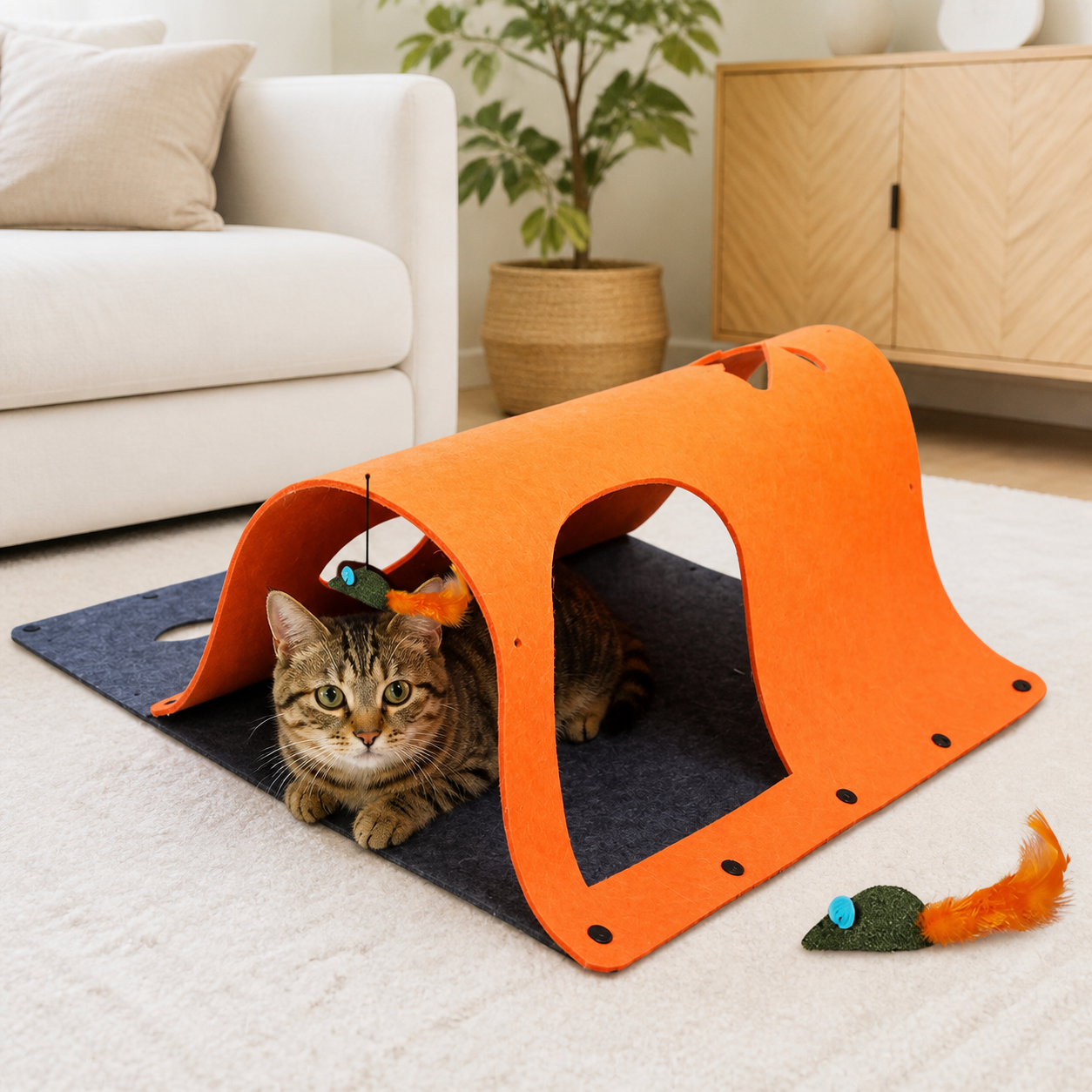 Two-in-One Felt Cat Tunnel & Nest — cat-friendly home interior