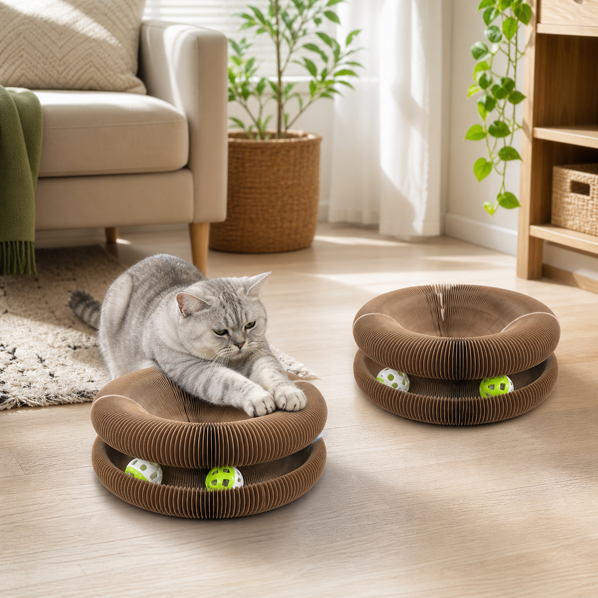 Two-Pack Foldable Magic Organ Cat Scratchers in a cat-friendly home interior
