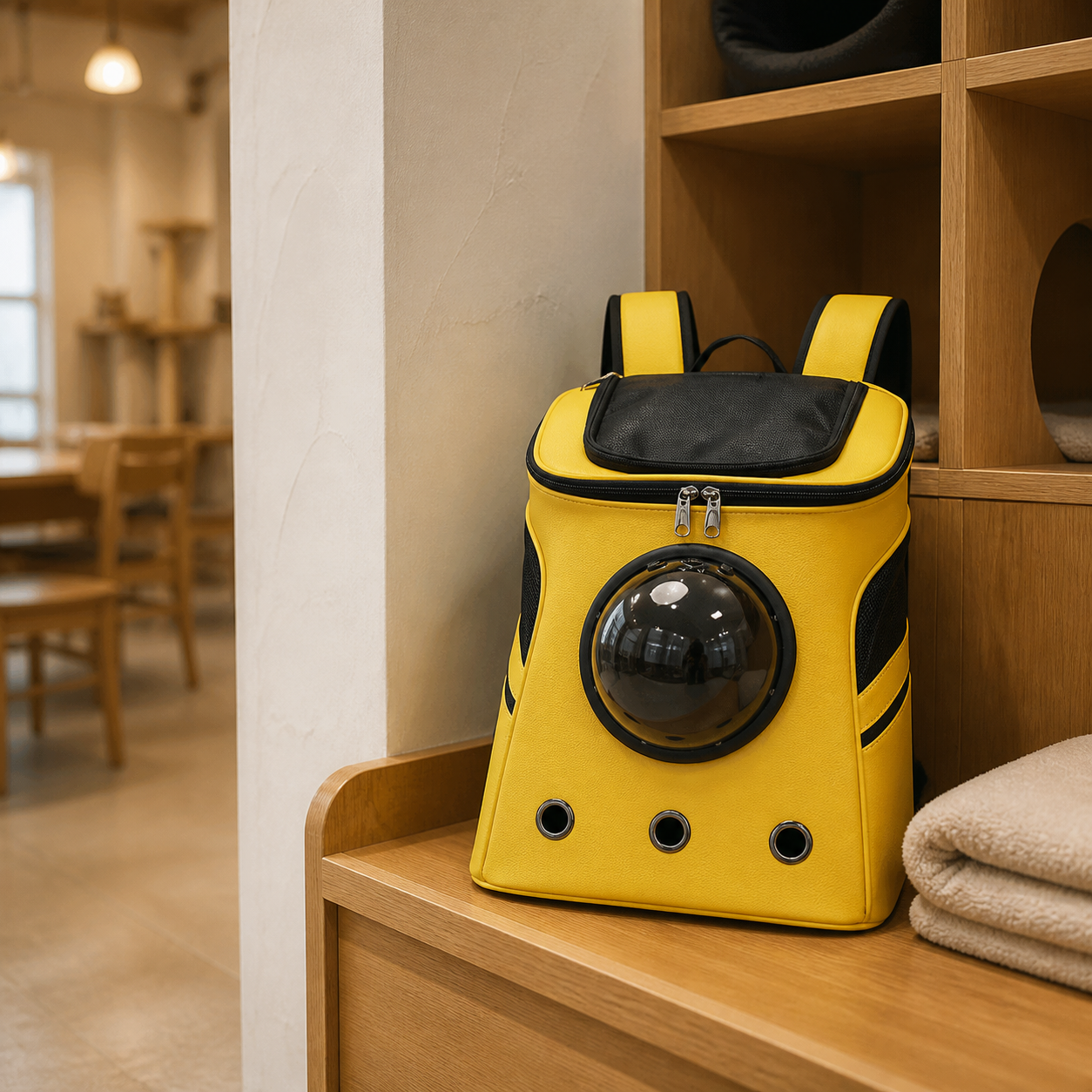 Ventilated Capsule Cat Carrier Backpack — cat-friendly home interior