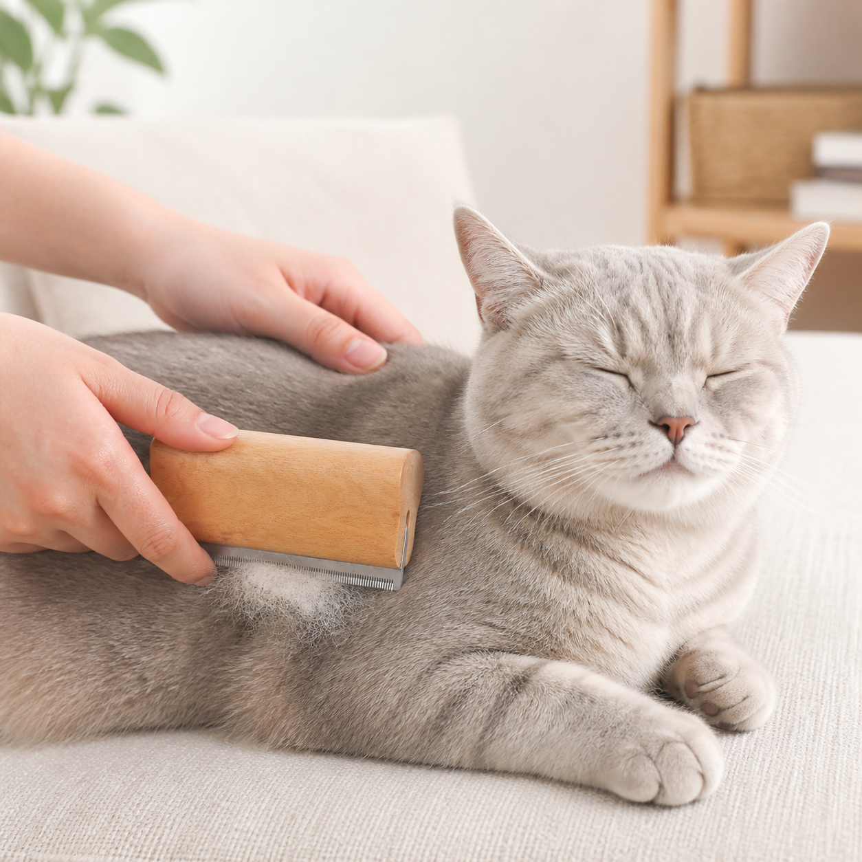 Wood-Handle Cat Shedding Blade — cat-friendly home interior