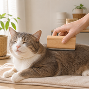 Wood-Handle Cat Shedding Blade in a cat-friendly home interior