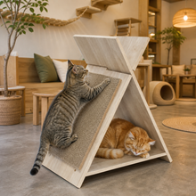 Wooden Cat Scratcher Lounge with Tunnel — cat-friendly home interior