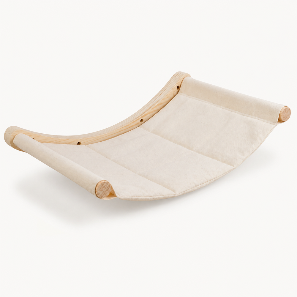 Wooden Wall-Mounted Cat Hammock with Cream Canvas — clean background product view