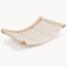 Wooden Wall-Mounted Cat Hammock with Cream Canvas — clean background product view