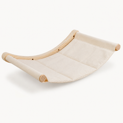 Wooden Wall-Mounted Cat Hammock with Cream Canvas — clean background product view