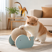 Wooden Whale Cat Puzzle with Sisal Ball — cat-friendly home interior